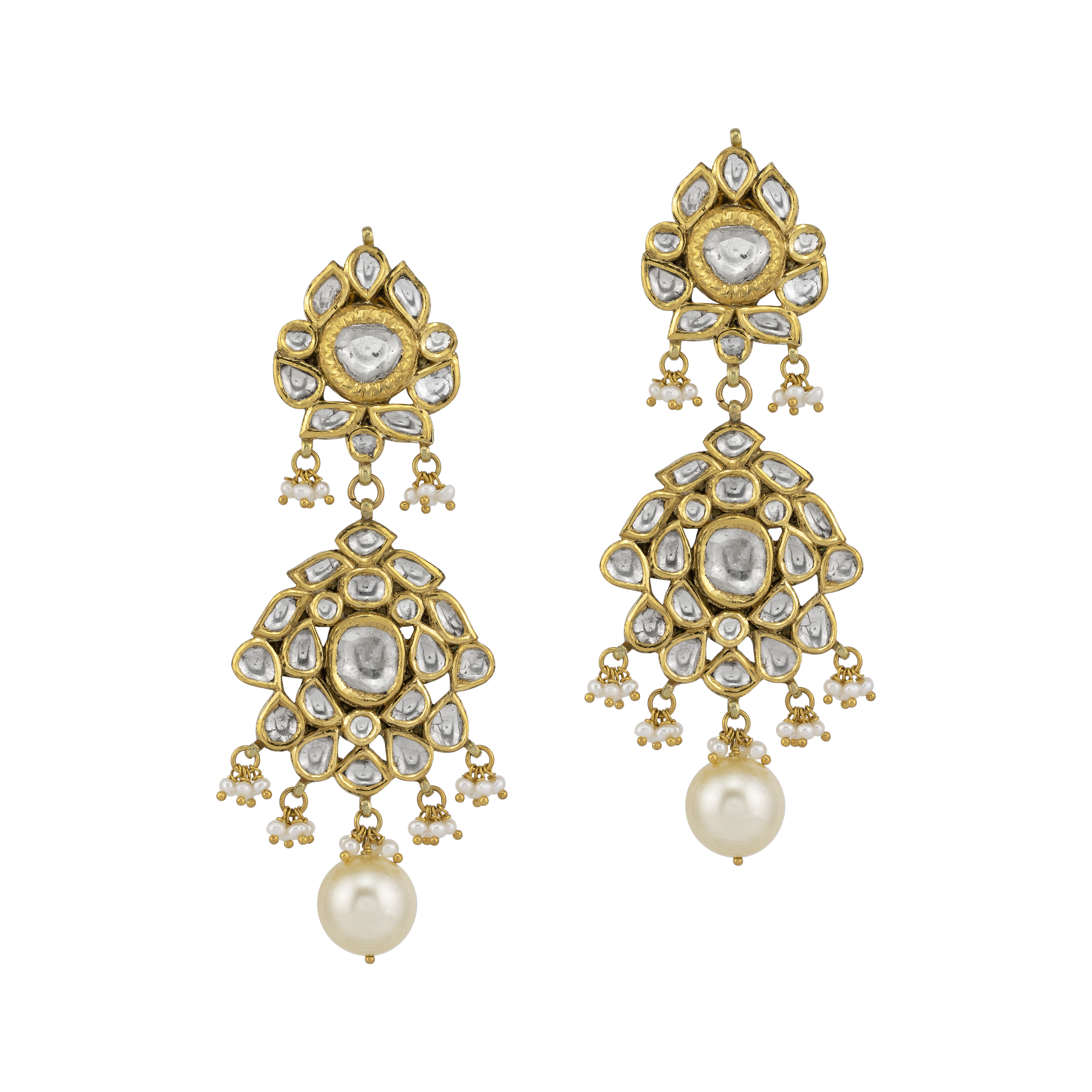 Elegant Polki Earrings with Pearl Drops